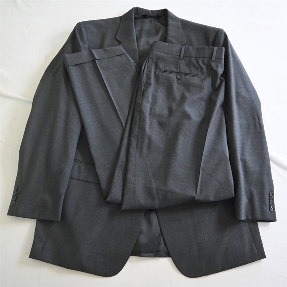 Jos A Bank 46L 40x32 Gray 100% Wool Mens Jacket Pants Suit‎
